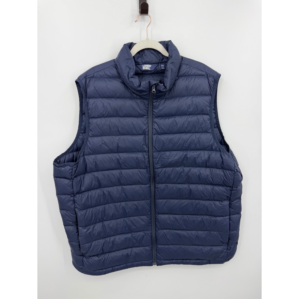 Lands End Down Puffer Vest Mens XXL Blue Quilted Full Zip Sleeveless Jacket